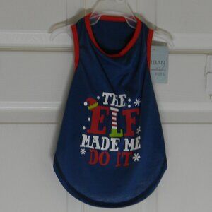 Urban Essentials Pets Christmas Dog Tee "Elf made me do it" Blue Red NWT